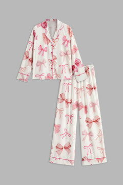 Bow Printed Button Pants Set