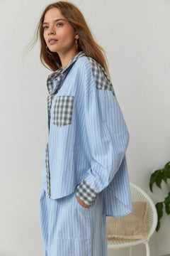 Sky Blue Loose Splice Pajama Set