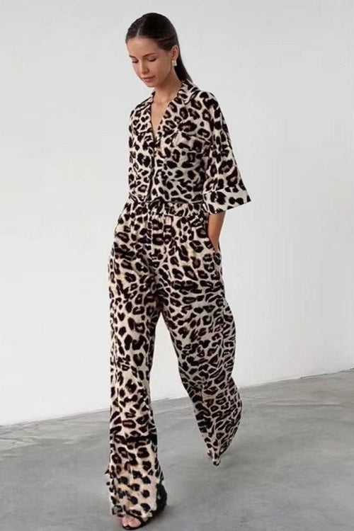 Leopard Print Top And Pants Set