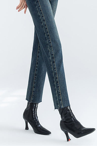 Fleece Straight-leg Cropped Jeans