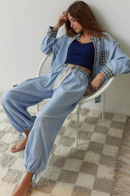 Sky Blue Loose Splice Pajama Set