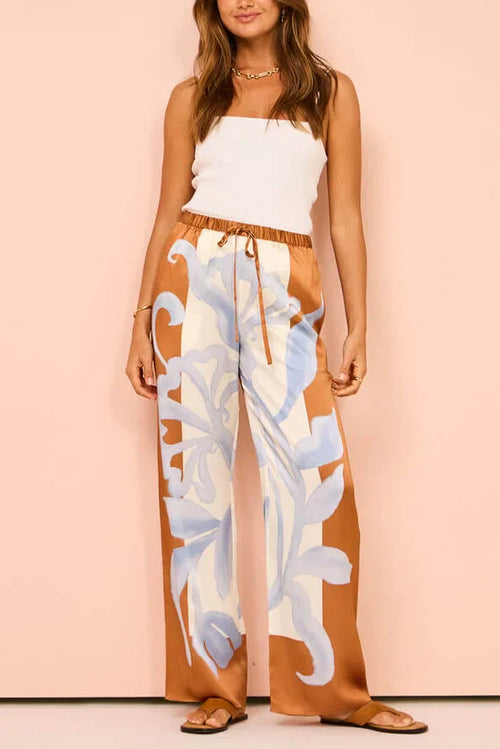 Exquisite Contrast Tie-Dye Floral Loose Pants Set