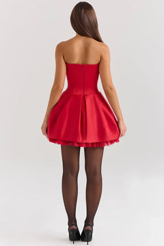 Red Satin Detachable Bow Mini Dress